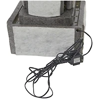 34.5" Light Gray Fiberglass 2-Tier Geometric Fountain with LED Light