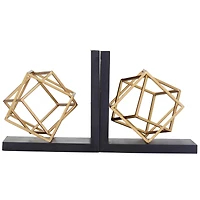 The Novogratz 8" Gold Stainless Steel Overlapping Cube Geometric Bookends with Black Bases Set