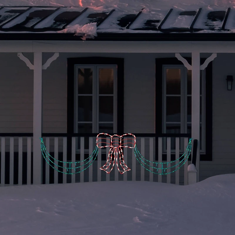 3-Piece Lighted Red Bow and Green Swag Christmas Decoration