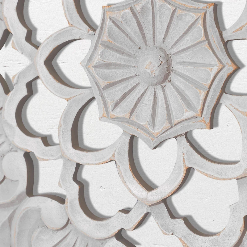 American Art Décor™ 16" Small Gray Traditional Hand-Carved India Wood Medallion