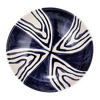 Hello Honey® 12.5" Blue & Cream Hand-Painted Design Stoneware Serving Bowl