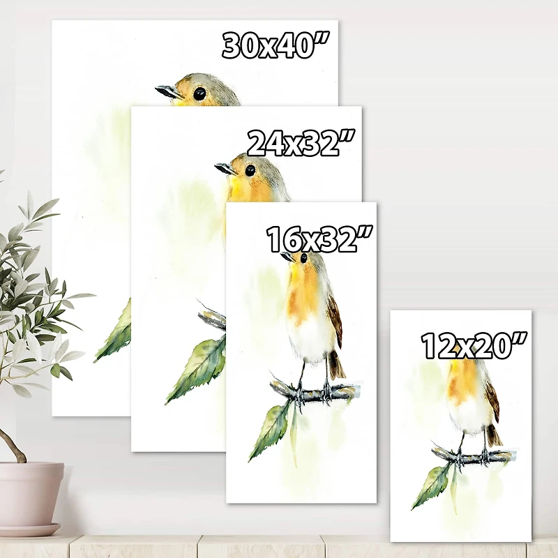 Designart - Little Robin Bird On A Branch