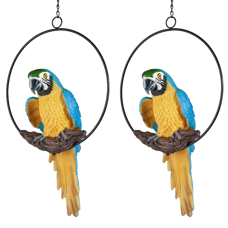 Design Toscano 14" Polly in Paradise Parrot on Ring Perch, 2ct.