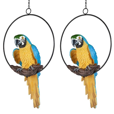 Design Toscano 14" Polly in Paradise Parrot on Ring Perch, 2ct.