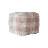 Hello Honey® 18" Blush & Cream Plaid Cotton Tufted Pouf