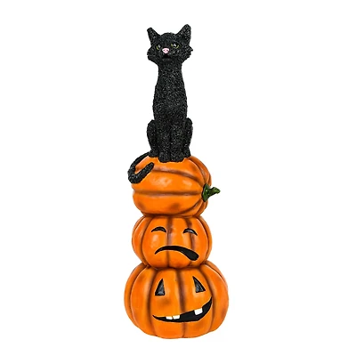 32" Halloween Black Cat & Pumpkins Stack