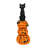 32" Halloween Black Cat & Pumpkins Stack