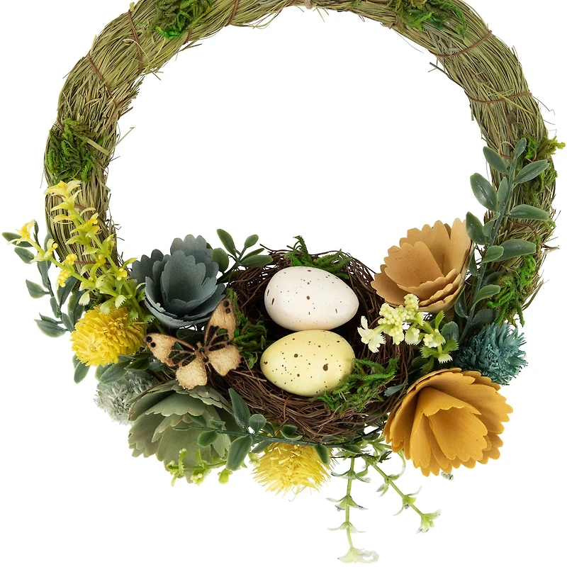9" Easter Egg, Birds Nest & Wooden Flower Wreath