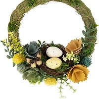 9" Easter Egg, Birds Nest & Wooden Flower Wreath
