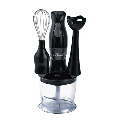 Brentwood Black 2-Speed Hand Blender & Food Processor with Balloon Whisk