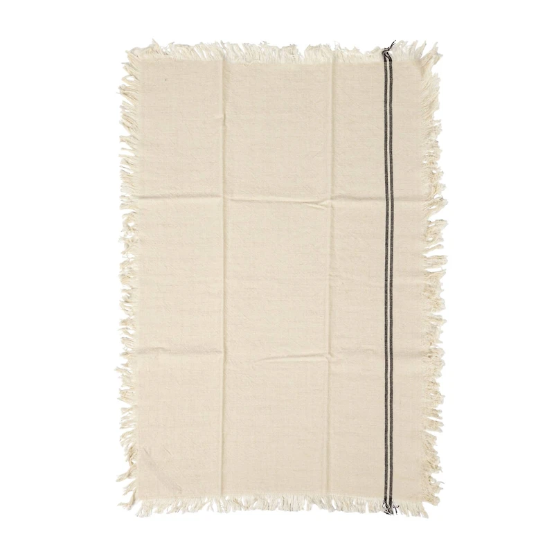 Hello Honey® Natural & Black Stripes Woven Cotton Tea Towels with Fringe Set