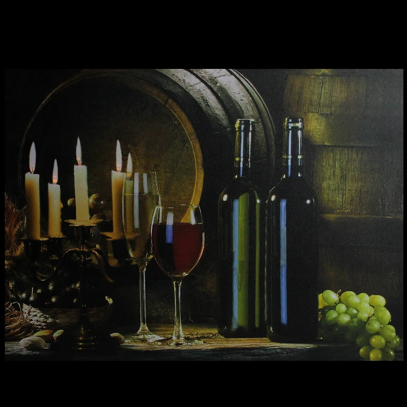 LED Flickering Candles & Wine Canvas Wall Art