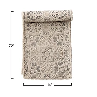 Hello Honey® 72" Gray & Cream Cotton Printed Table Runner with Frayed Edge