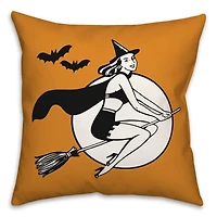 Retro Witch on Orange Spun Poly Throw Pillow