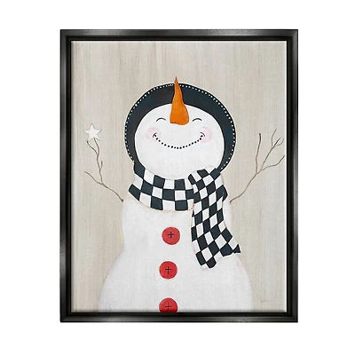 Stupell Industries Happy Smile Winter Snowman Framed Floater Canvas Wall Art