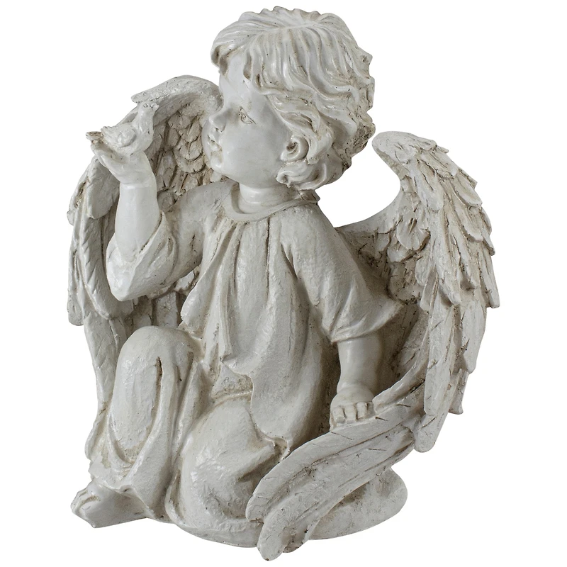 10" Ivory Cherub Angel on Knee with Dove Garden Statue