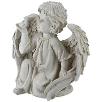 10" Ivory Cherub Angel on Knee with Dove Garden Statue