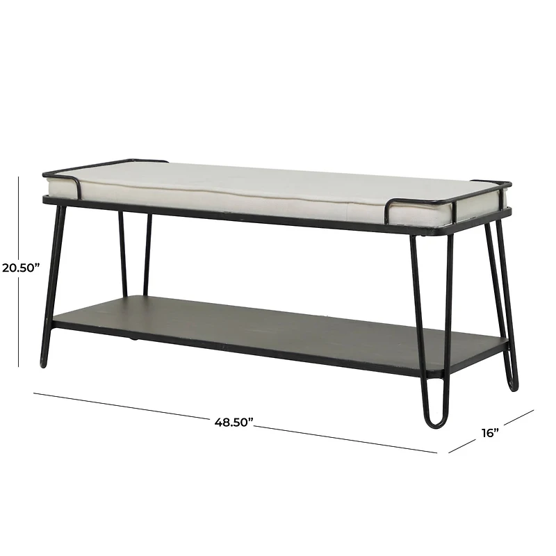 49" Black Metal Industrial Bench