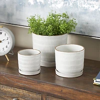 White Linear & Dotted Pattern Ceramic Planter Set