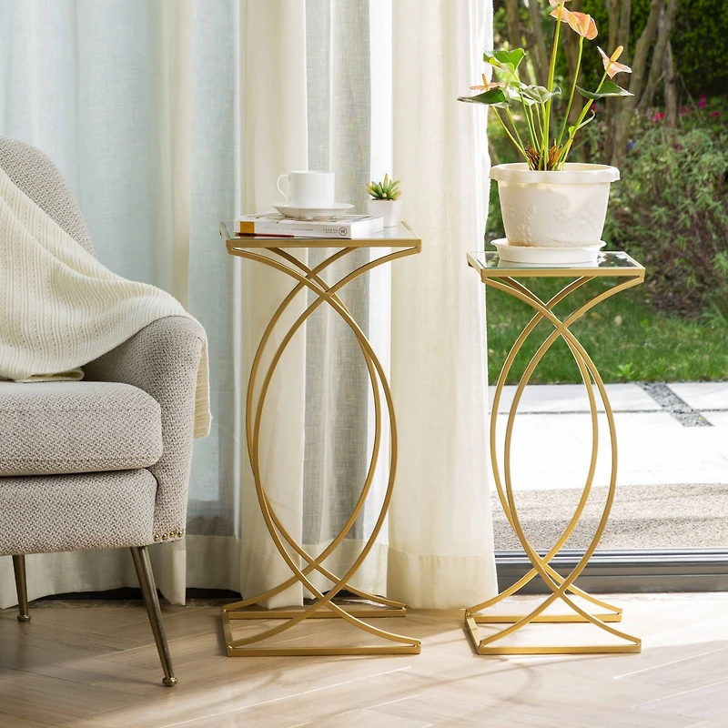 Glitzhome® Metal Tall Accent Table with Glass Top Set