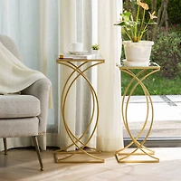 Glitzhome® Metal Tall Accent Table with Glass Top Set