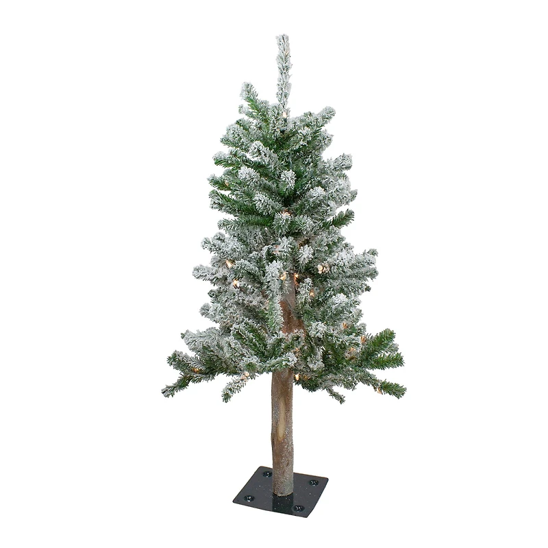 3ft. Pre-Lit Flocked Alpine Artificial Christmas Tree, Clear Lights