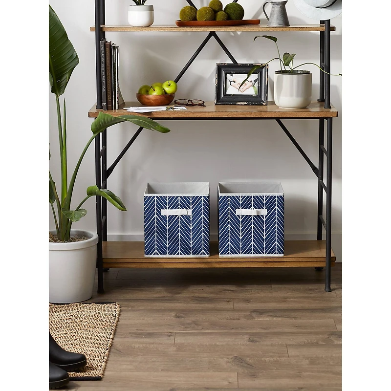 DII® 11" Nautical Blue Herringbone Storage Cube, 2ct.
