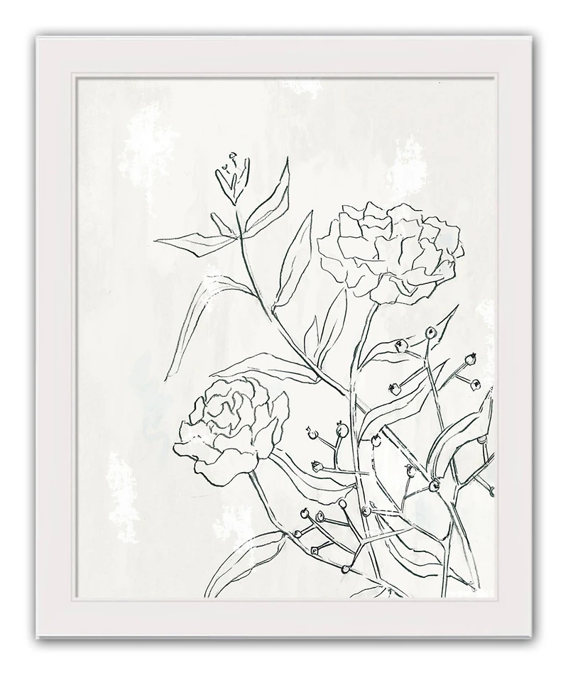 Pencil Florals Wall Print in White Frame