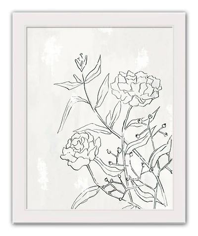 Pencil Florals Wall Print in White Frame