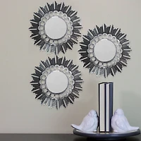 9.5" Brushed Silver Floral Sunburst Mirrors, 3ct.