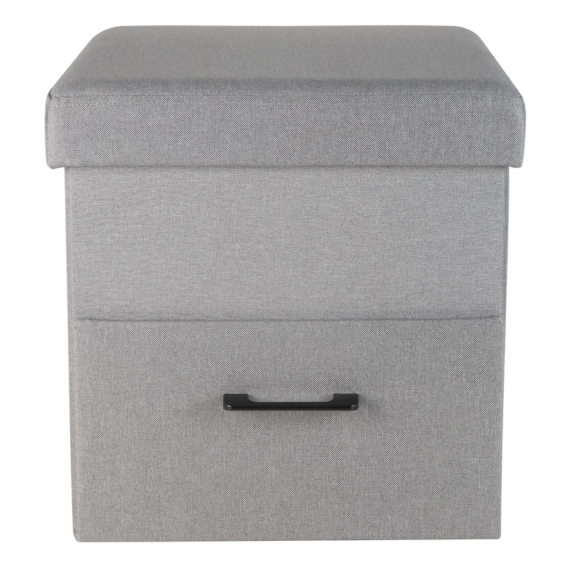 Simplify Gray Collapsible Storage Ottoman with Drawer