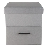 Simplify Gray Collapsible Storage Ottoman with Drawer