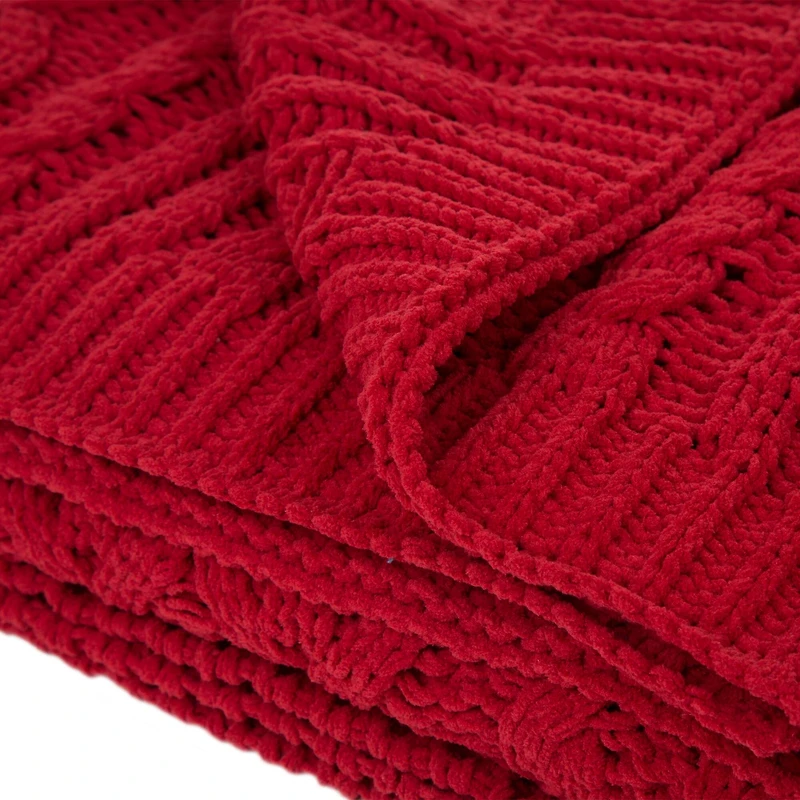 Glitzhome® Knitted Polyester Red Throw Blanket