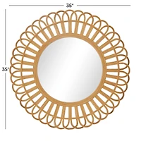 Brown Rattan Bohemian Wall Mirror, 35" x 35" x 1"