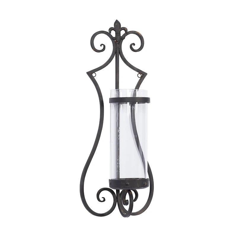 Black Iron Traditional Candle Wall Sconce, 25" x 10" x 6"