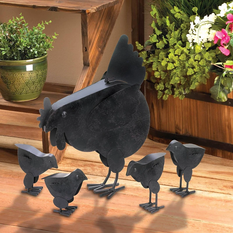 Metal Hen with Chicks Sculpture Set