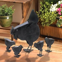 Metal Hen with Chicks Sculpture Set