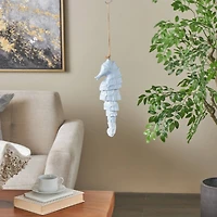 24" Blue Ceramic Sea Horse Windchime with Brown Rope