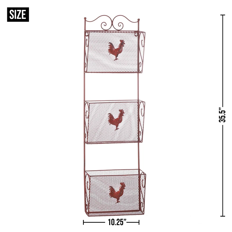 35.5" Red Rooster Triple Basket Organizer