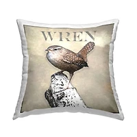 Stupell Industries Perched Wren Bird Nature Branch Throw Pillow, 18" x 18"