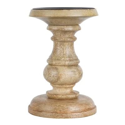 Wood Carved Pillar Candle Holder by Ashland