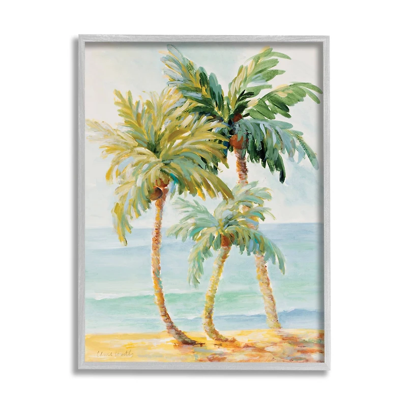 Stupell Industries Tropical Palm Trees on Coastal Beach Sand in Gray Frame Wall Art