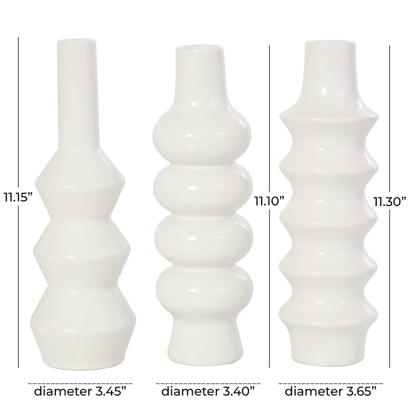 11" White Ceramic Abstract Vase Set