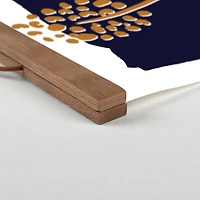 Simple Floral On Navy 12" x 18" Teak Hanging Canvas