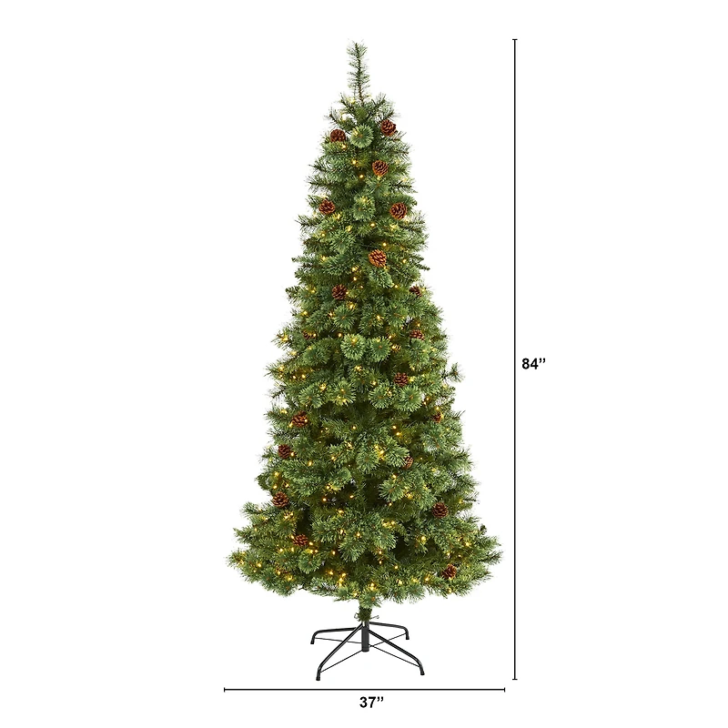 7ft. Pre-Lit White Mountain Pine & Pinecones Artificial Christmas Tree with Clear LED Lights