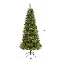 7ft. Pre-Lit White Mountain Pine & Pinecones Artificial Christmas Tree with Clear LED Lights