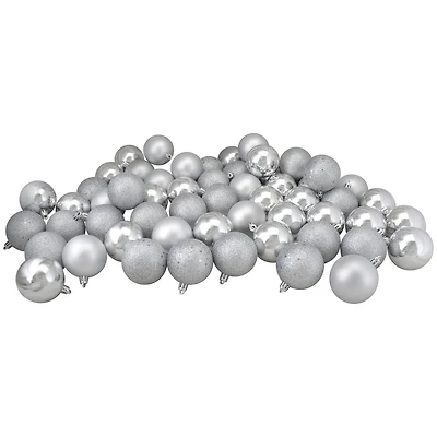 60ct. 2.5" 4-Finish Silver Shatterproof Ball Ornaments