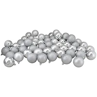 60ct. 2.5" 4-Finish Silver Shatterproof Ball Ornaments