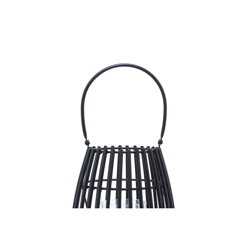 12" Black Iron Contemporary Candle Holder Lantern