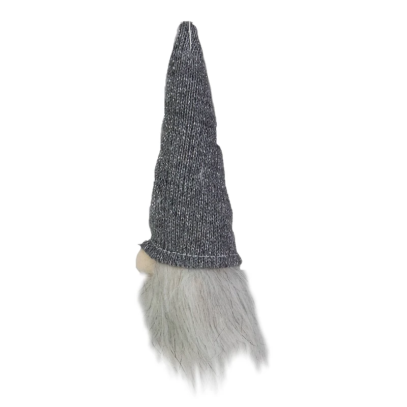 8" Metallic Gray Knit Gnome Head LED Ornament